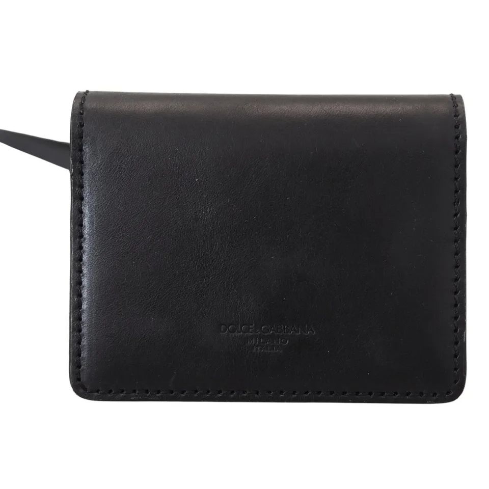Dolce & Gabbana Black Leather Bifold Shoulder Sling Women Wallet