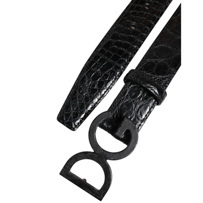 Dolce & Gabbana Black Leather Classic Metal DG Buckle Belt