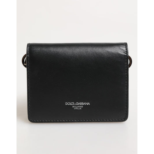 Dolce & Gabbana Black Leather DG Logo Bifold Card Holder Men Borse Wallet Dolce & Gabbana