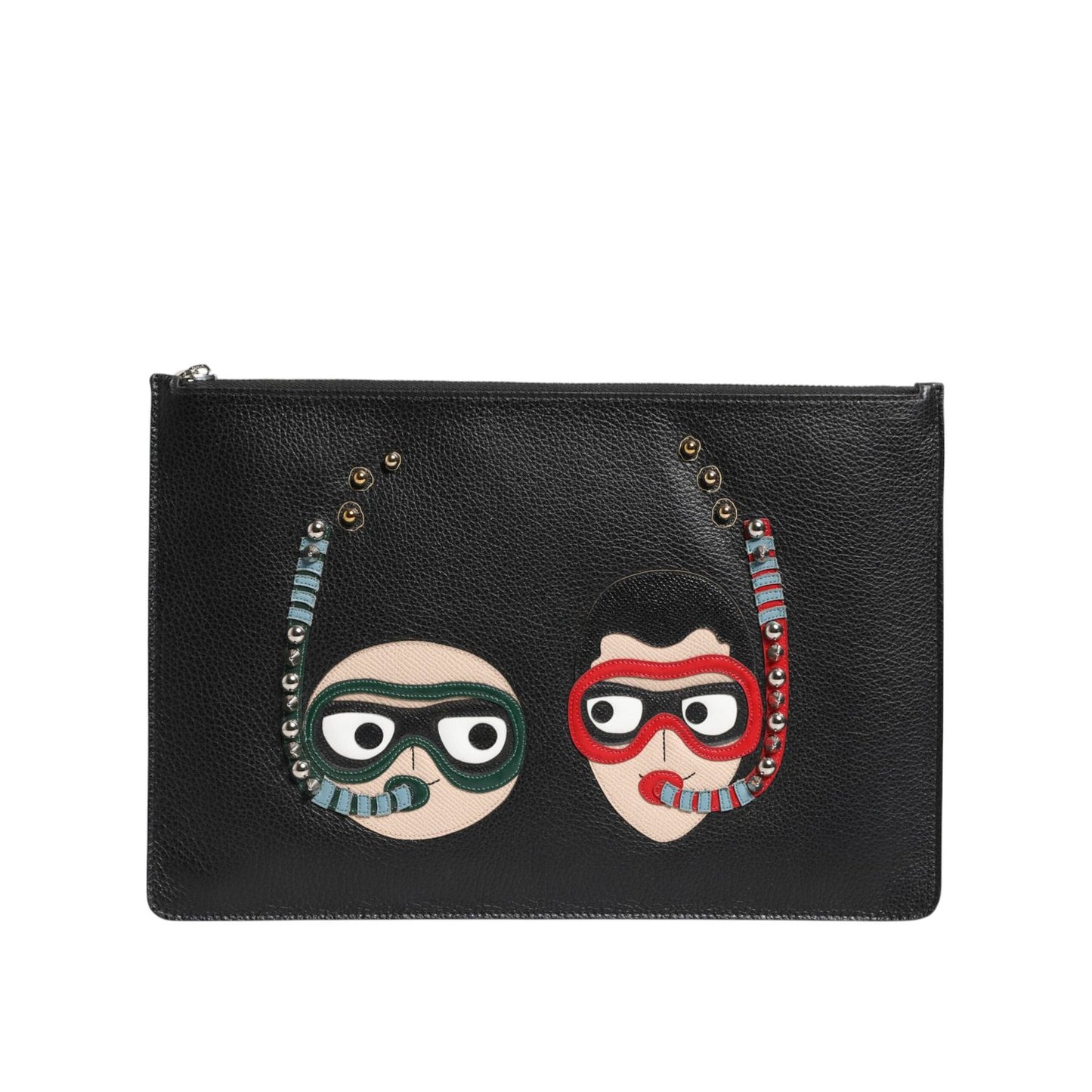 Dolce & Gabbana Black Leather #DGFAMILY Embellished Men Clutch Pouch Bag