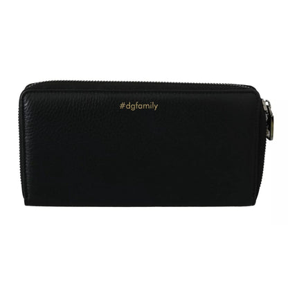 Dolce & Gabbana Black Leather #DGFAMILY Zipper Continental Mens Wallet