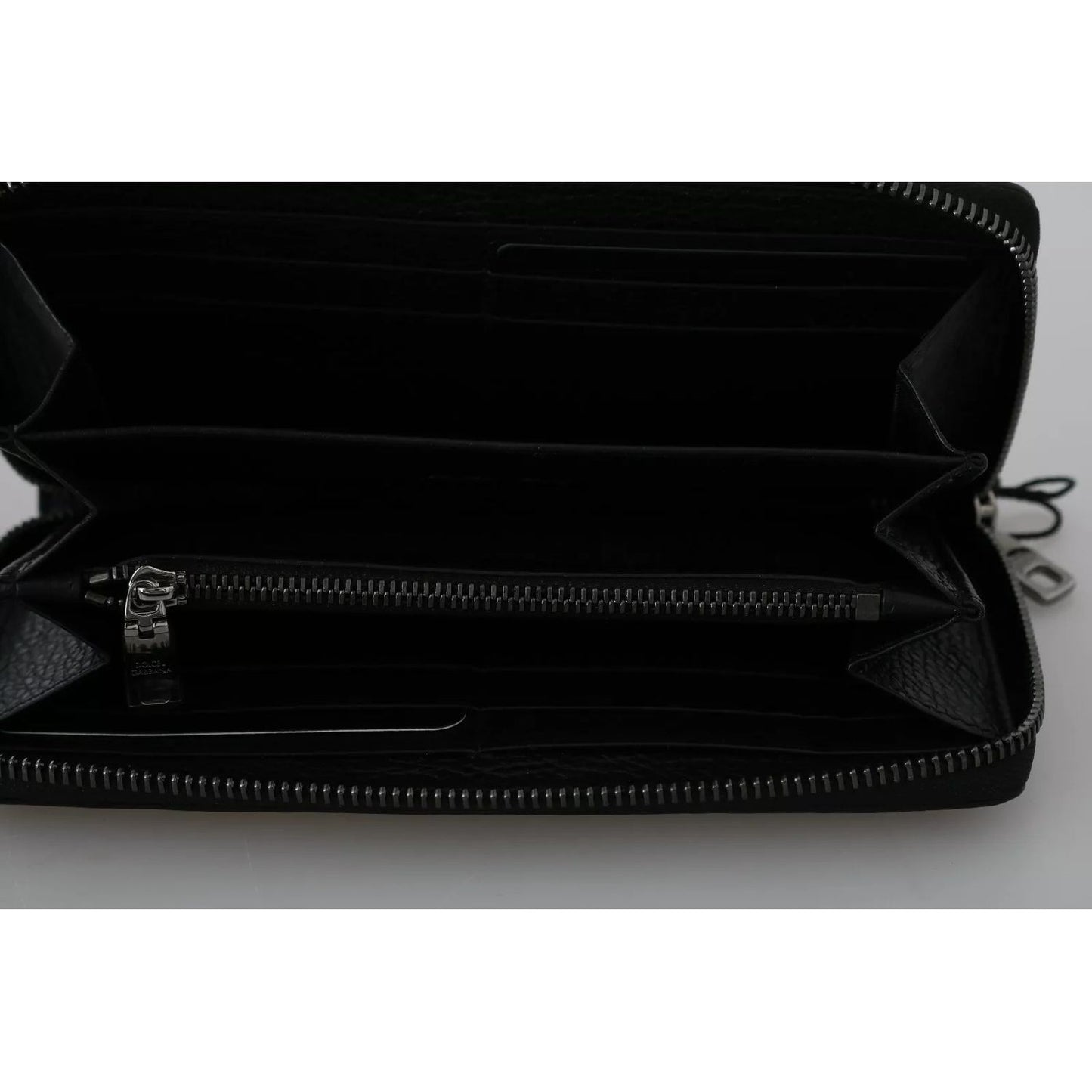 Dolce & Gabbana Black Leather #DGFAMILY Zipper Continental Mens Wallet