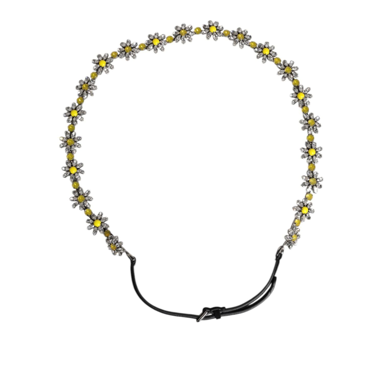 Dolce & Gabbana Black Leather Daisy Crystal Embellish Waist Belt