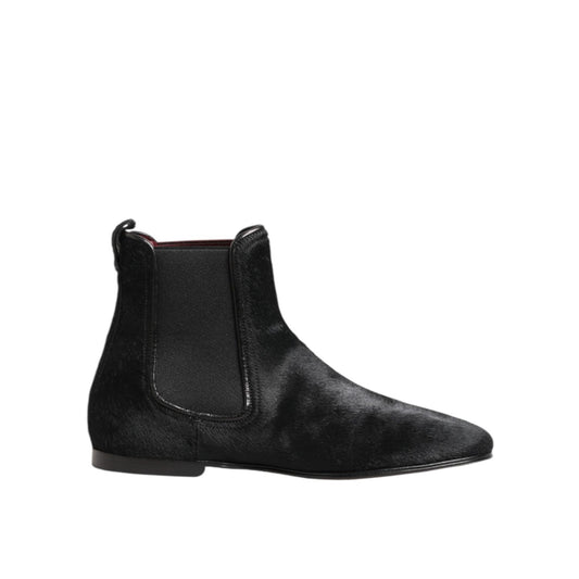 Dolce & Gabbana Black Leather Fur Men CHELSEA Boots Shoes Dolce & Gabbana