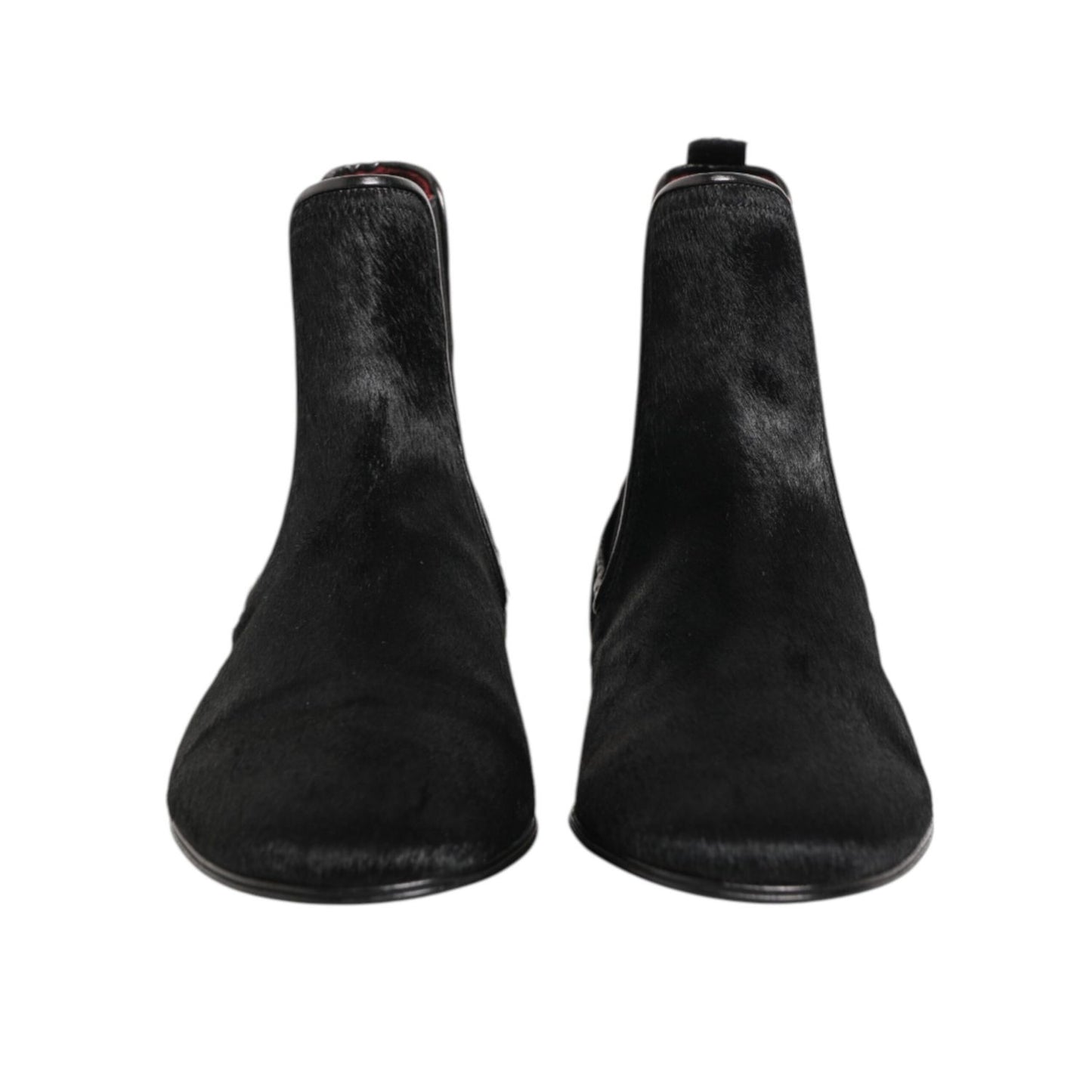 Dolce & Gabbana Black Leather Fur Men CHELSEA Boots Shoes