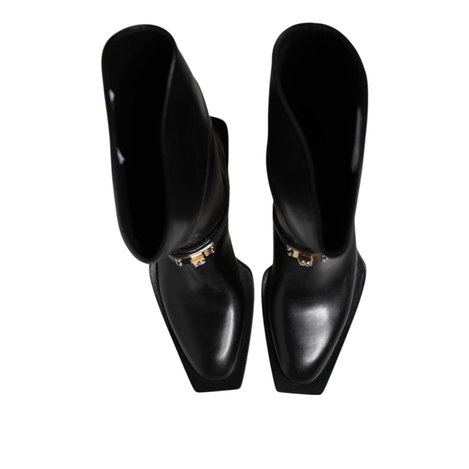 Dolce & Gabbana Black Leather High Boots Flats Shoes