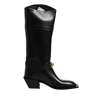 Dolce & Gabbana Black Leather High Boots Flats Shoes