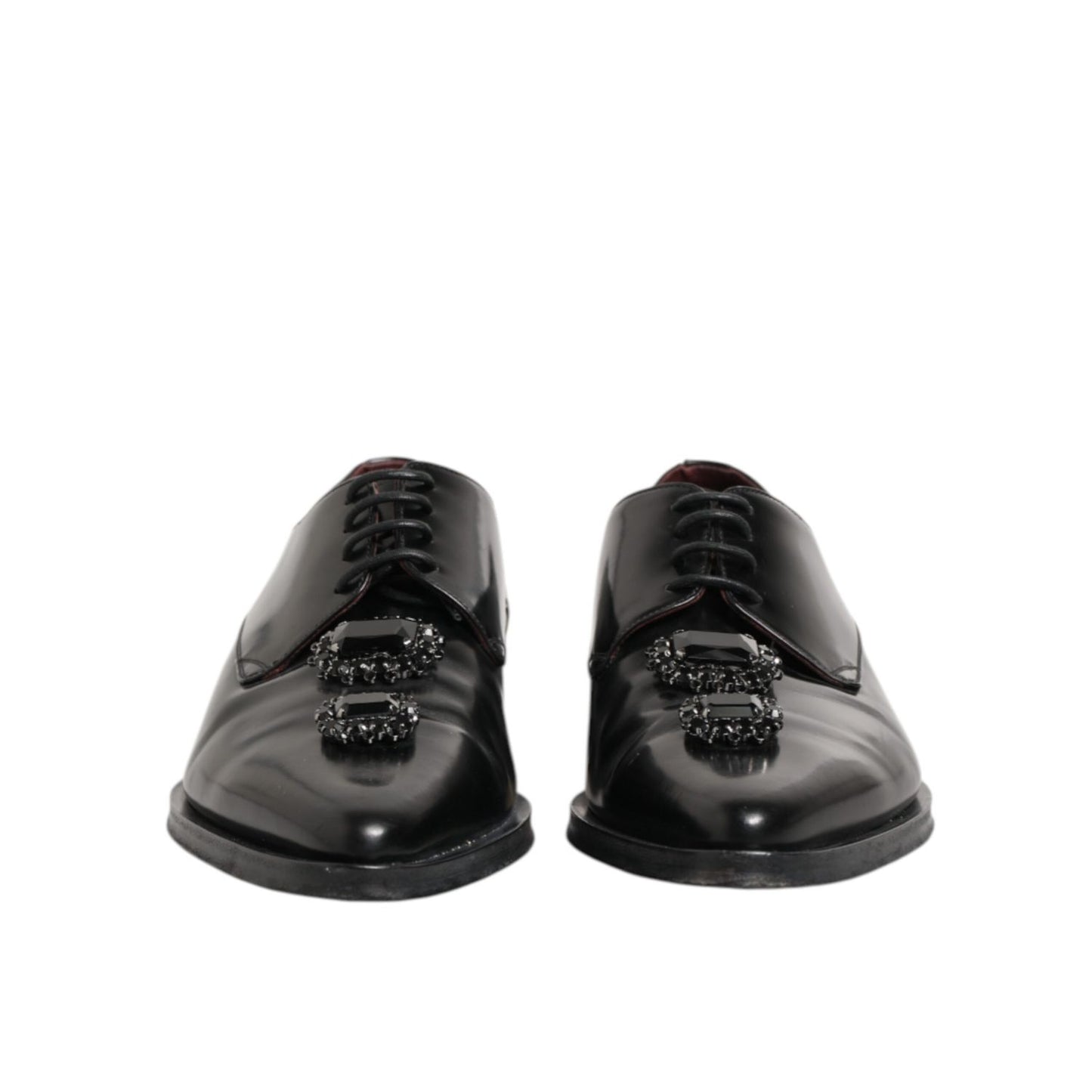 Dolce & Gabbana Black Leather Jeweled Crystals Derby Shoes