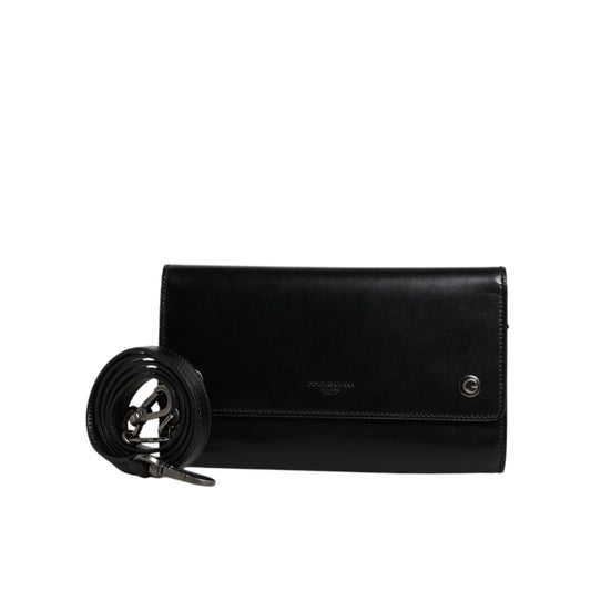 Dolce & Gabbana Black Leather Logo Embossed Crossbody Bag Dolce & Gabbana