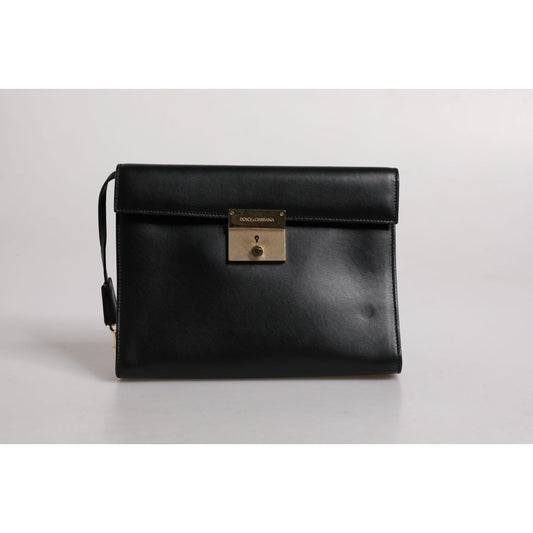 Dolce & Gabbana Black Leather Logo Plaque Document Briefcase Bag Dolce & Gabbana