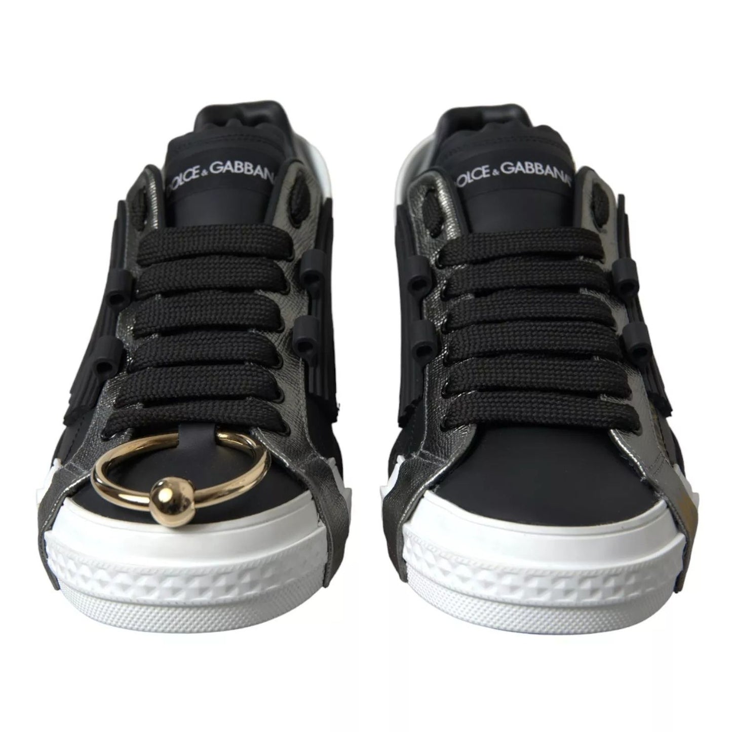 Dolce & Gabbana Black Leather Low Top Sneakers Portofino Shoes
