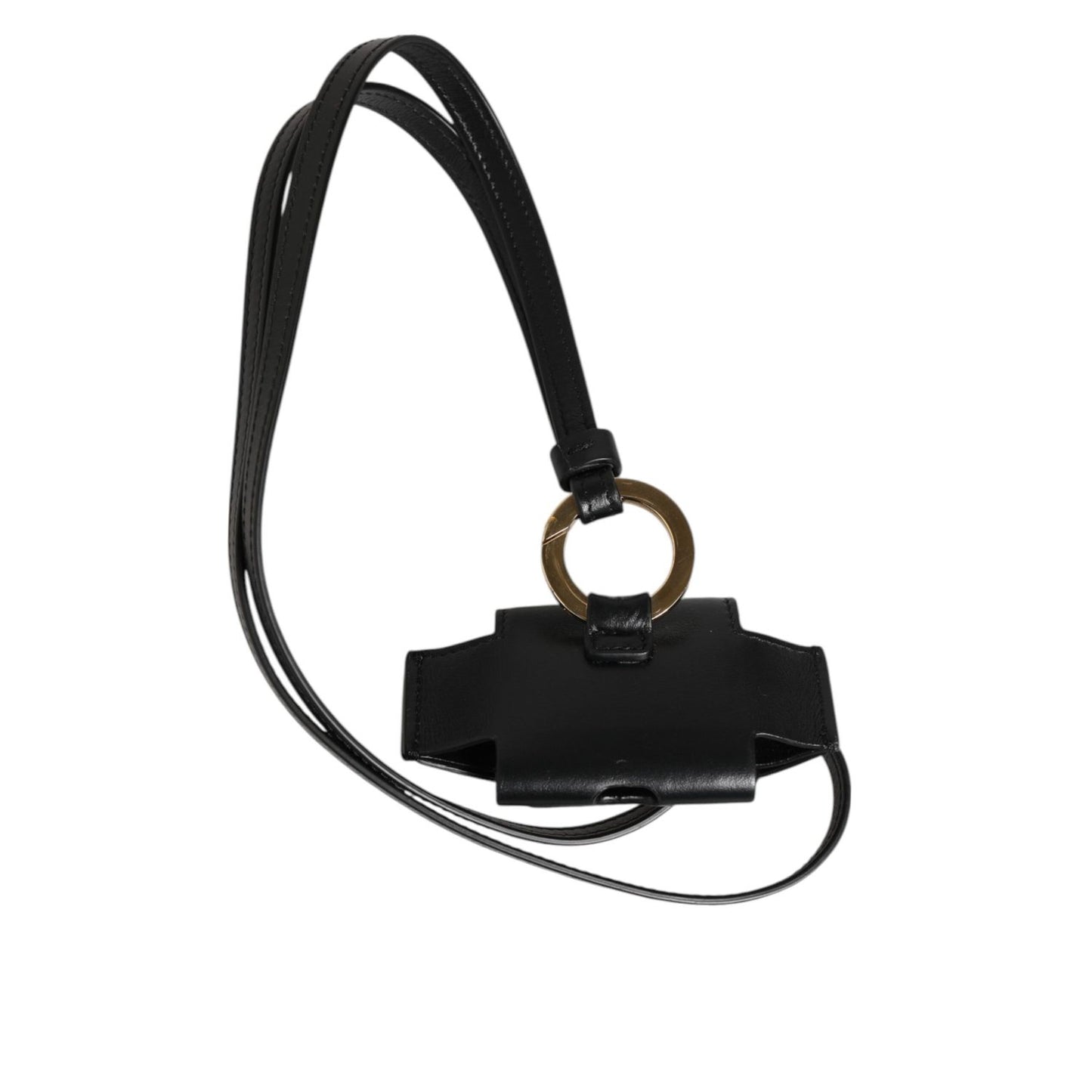 Dolce & Gabbana Black Leather Strap Gold Metal DG Logo Plaque Airpods Case