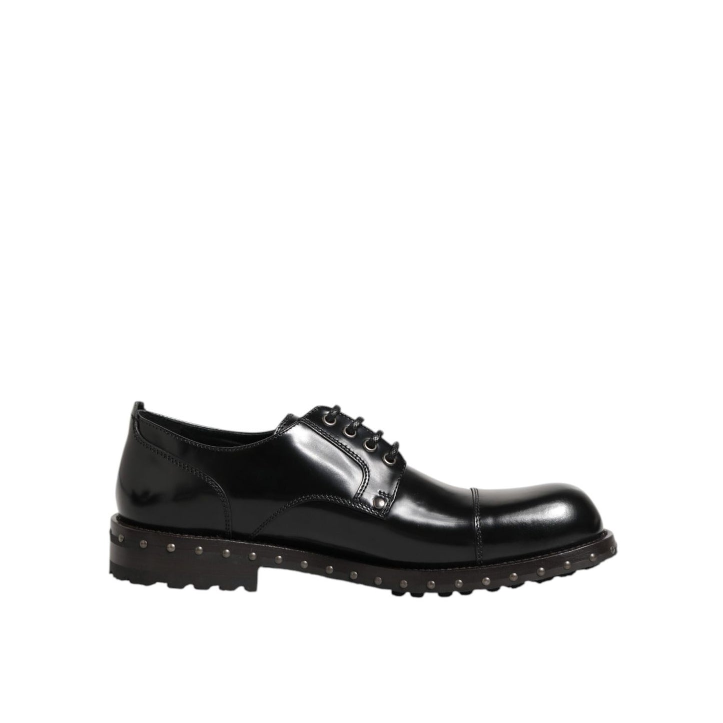 Dolce & Gabbana Black Leather Studded Men Formal Derby Shoes