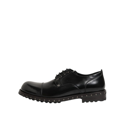 Dolce & Gabbana Black Leather Studded Men Formal Derby Shoes