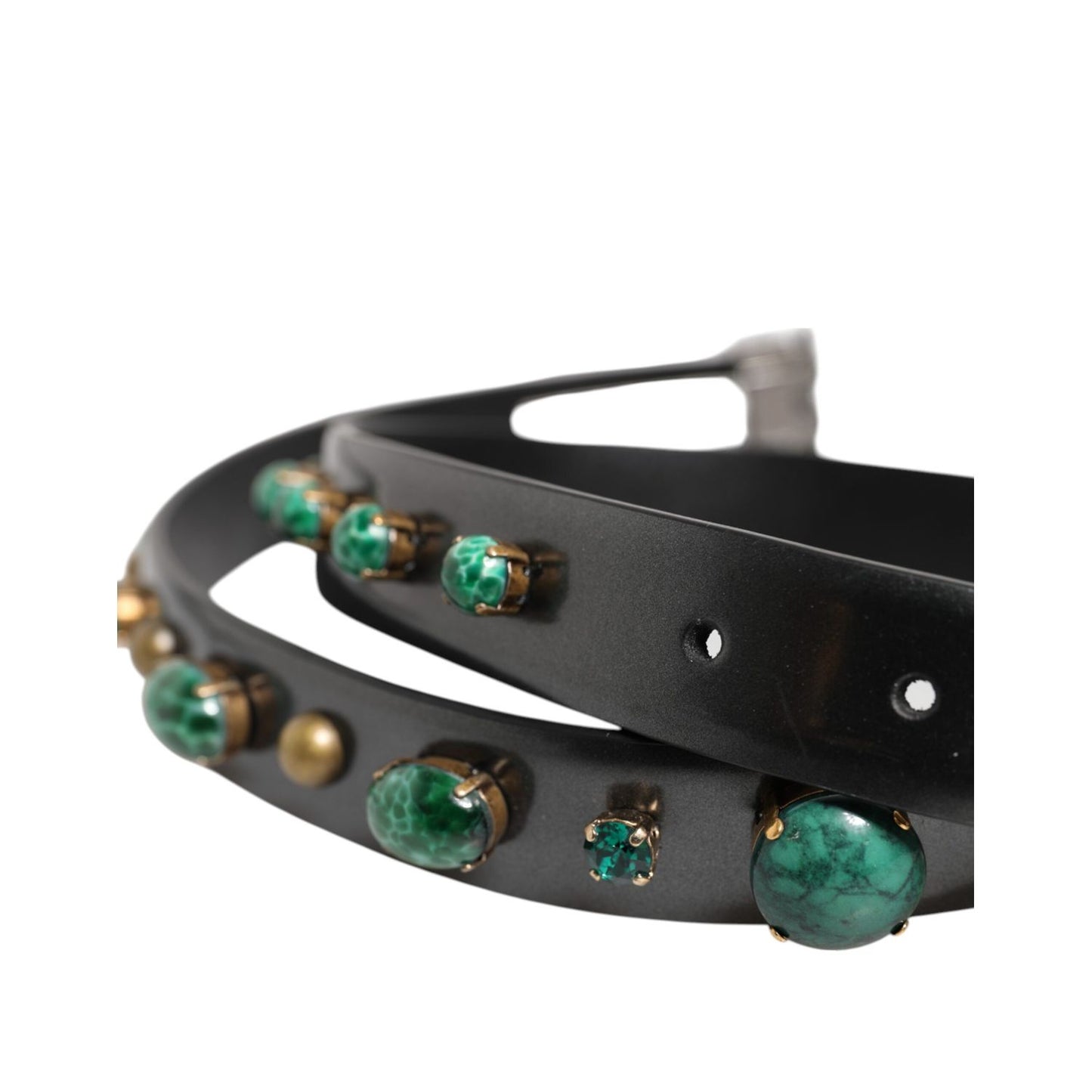 Dolce & Gabbana Black Leather Studded Silver Tone Buckle Belt