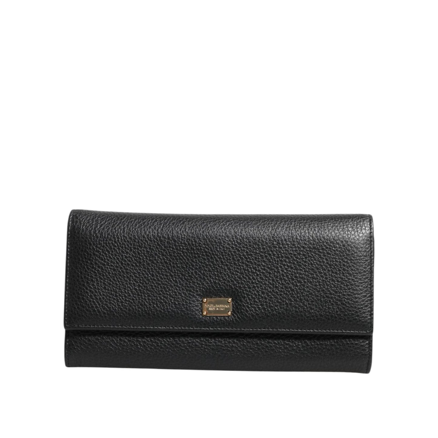 Dolce & Gabbana Black Leather Trifold Logo Plaque Card Holder Wallet