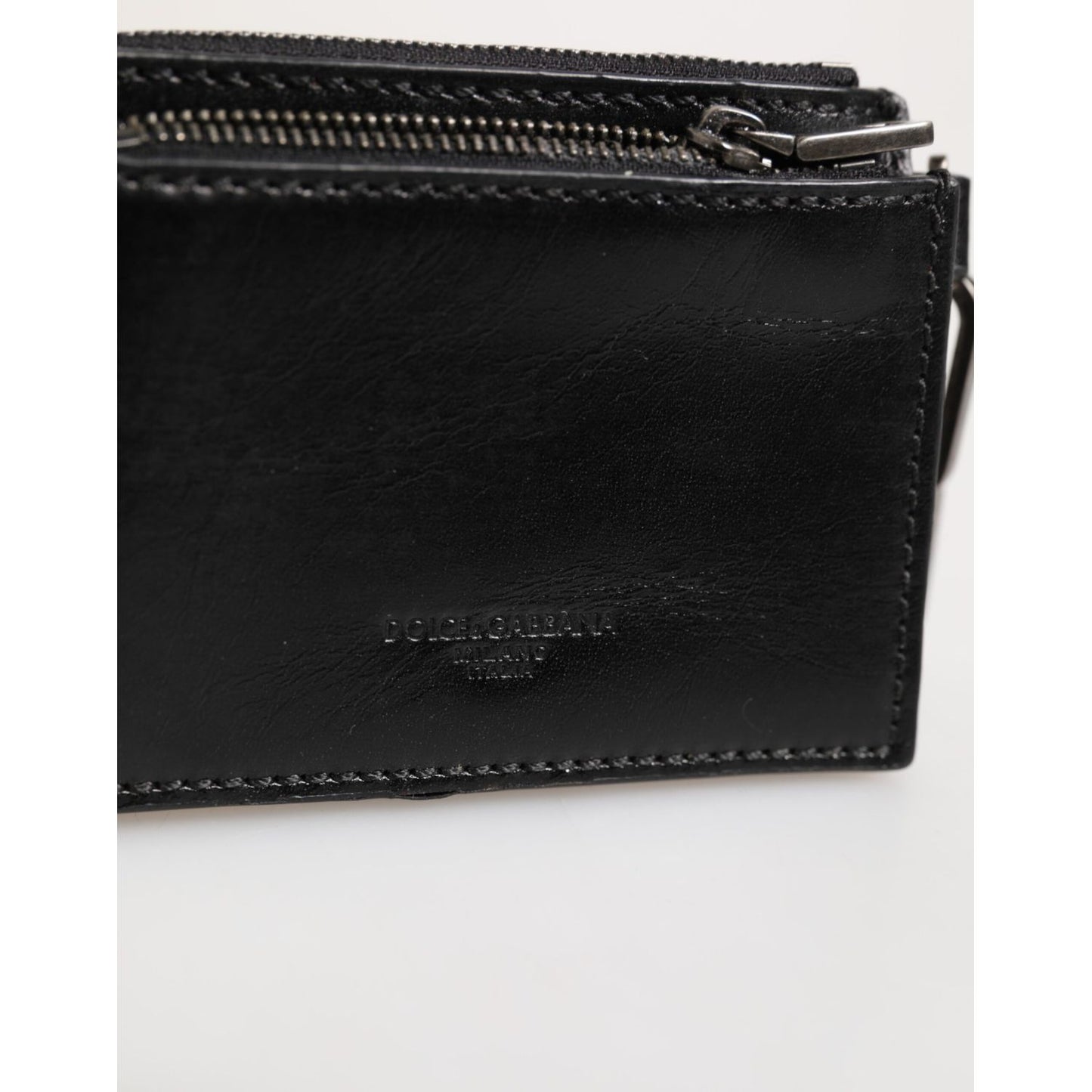 Dolce & Gabbana Black Leather Zip Logo Keyring Coin Purse Keyring Wallet