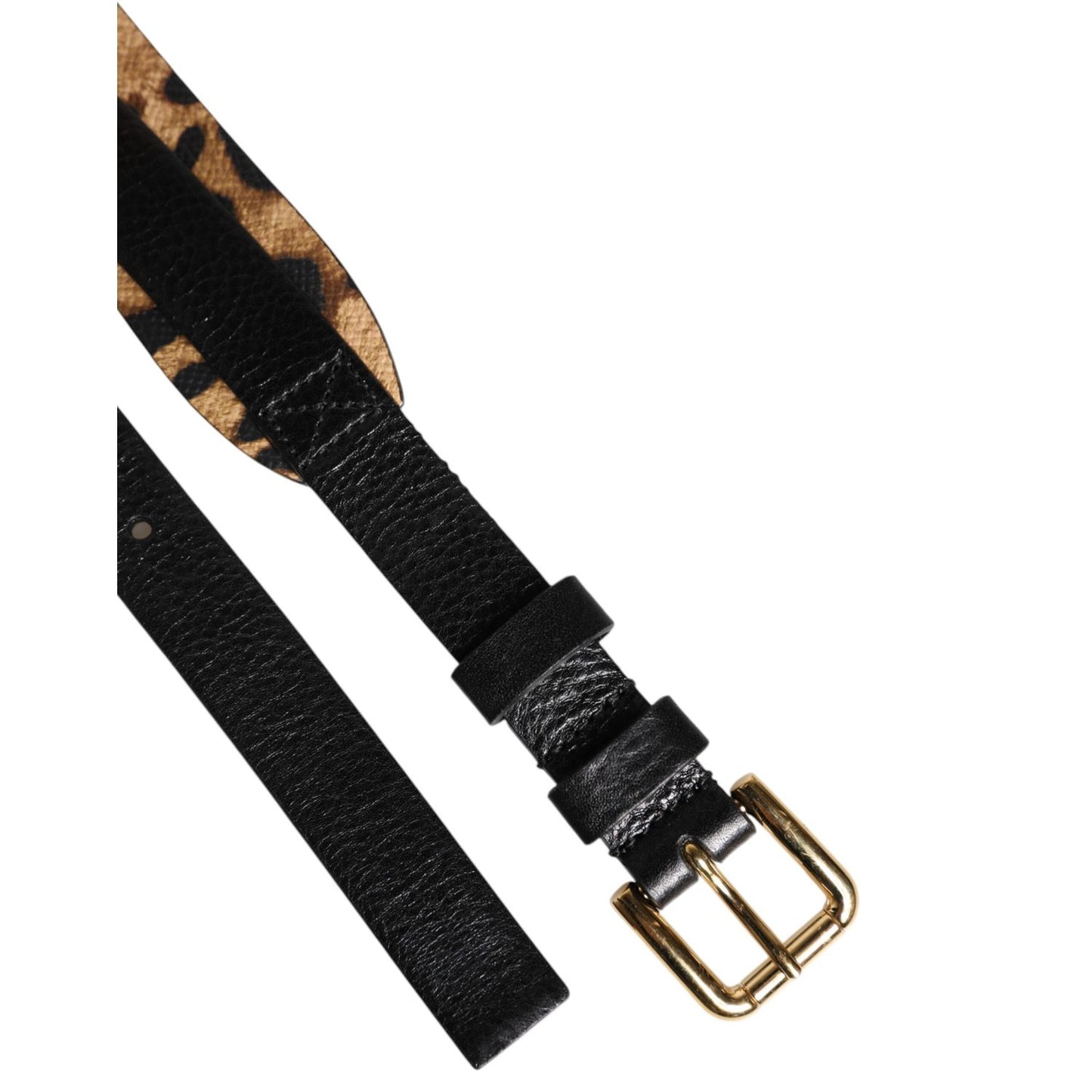 Dolce & Gabbana Black Leopard Classic Gold Metal Buckle Belt