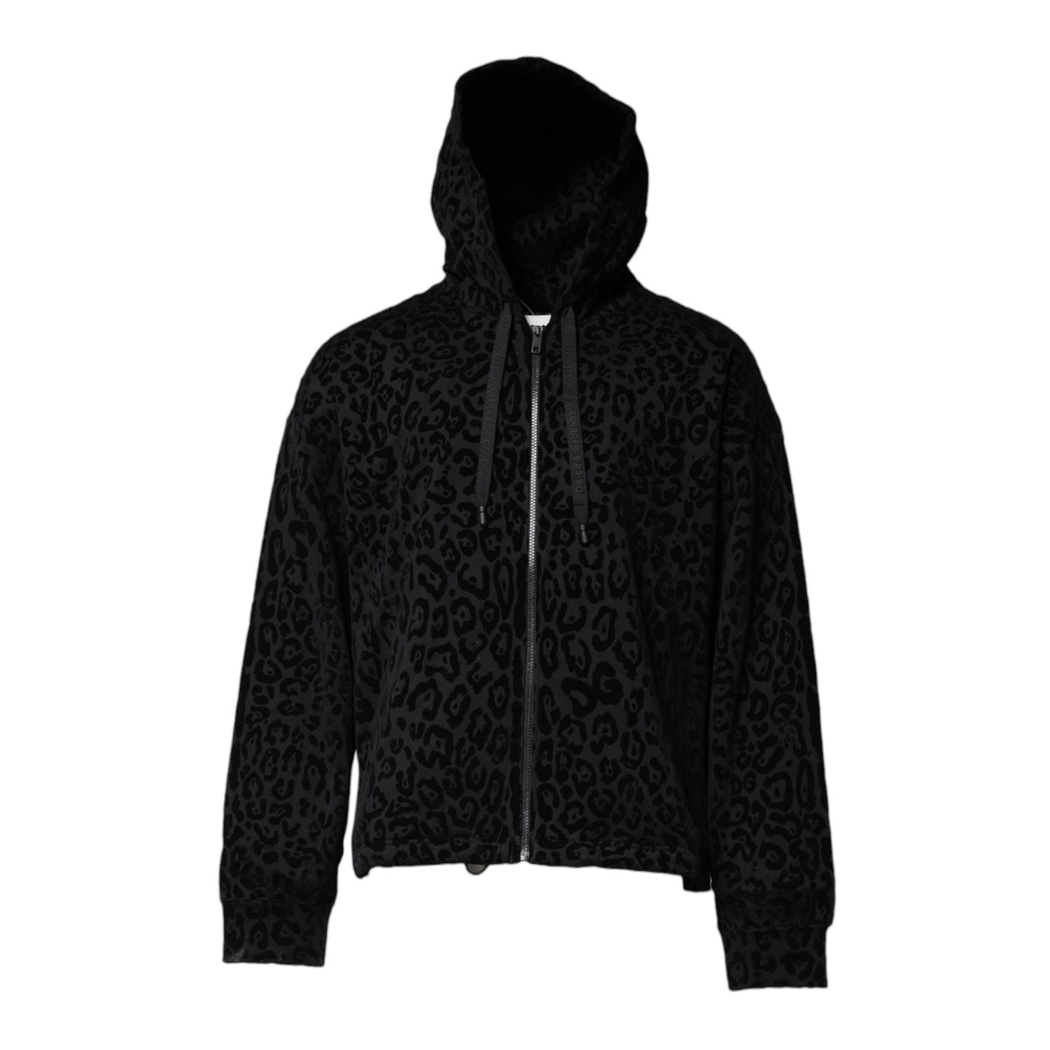 Dolce & Gabbana Black Leopard Full Zip Hooded Sweatshirt Sweater