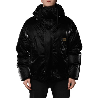 Dolce & Gabbana Black Logo Full Zip Hooded Quilted Jacket