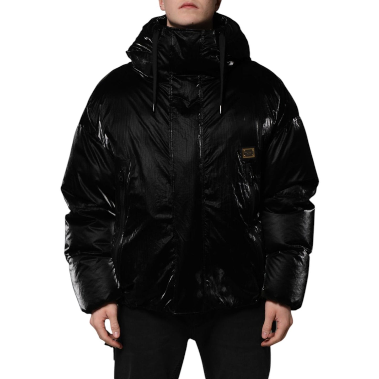 Dolce & Gabbana Black Logo Full Zip Hooded Quilted Jacket