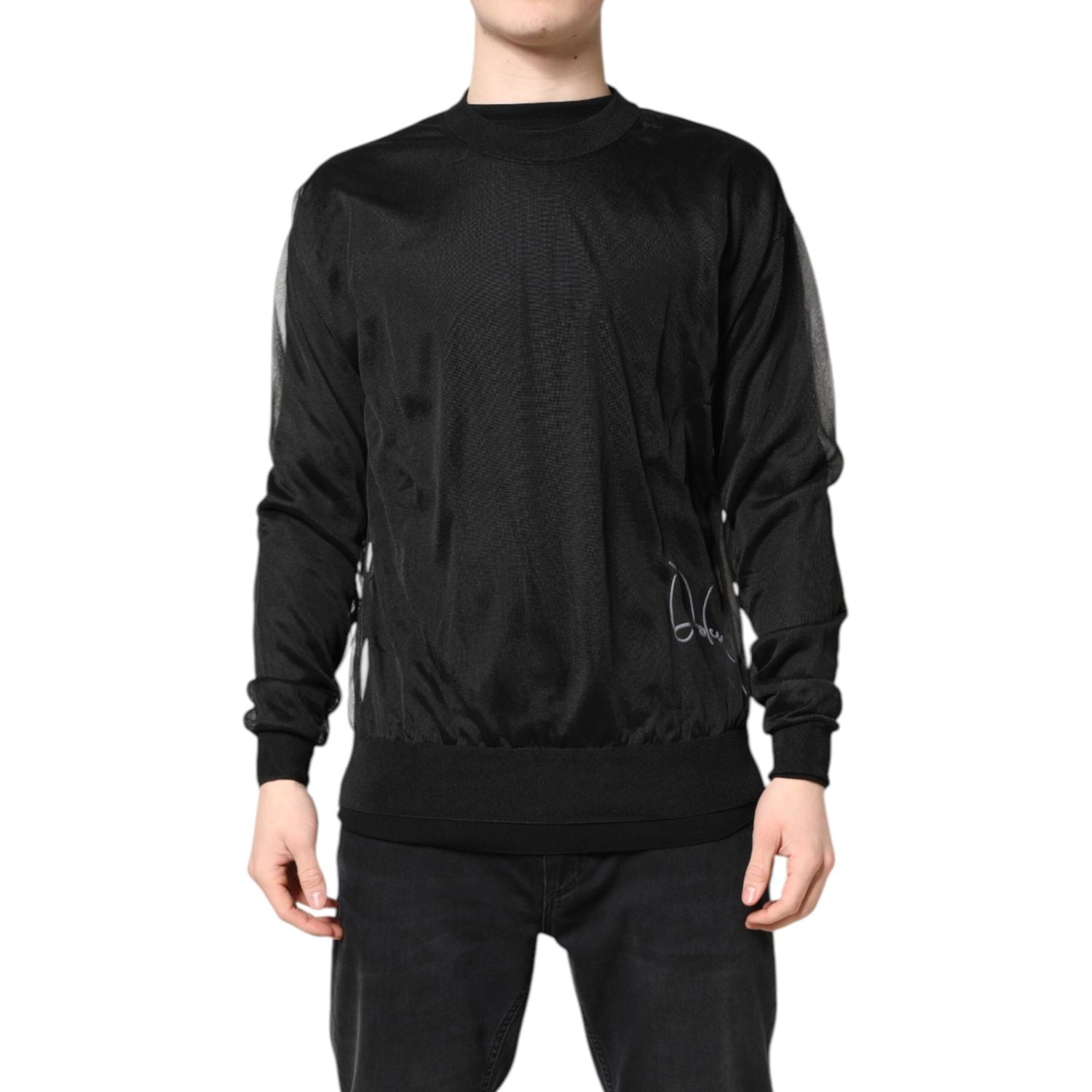 Dolce & Gabbana Black Logo Knitted Crewneck Pullover Sweater