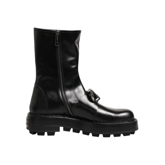 Dolce & Gabbana Black Logo Plaque Mid Calf Biker Boots Shoes Dolce & Gabbana