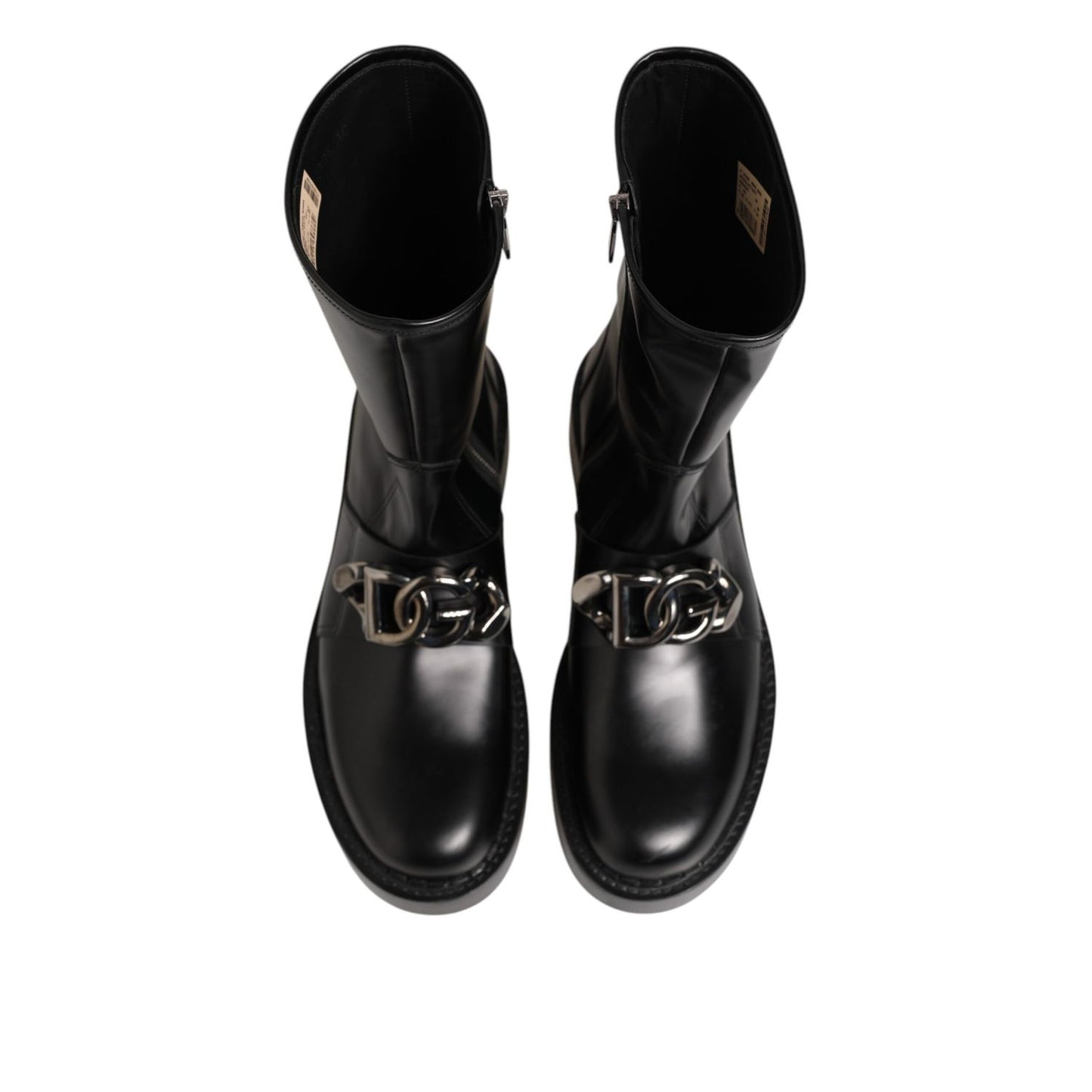 Dolce & Gabbana Black Logo Plaque Mid Calf Biker Boots Shoes