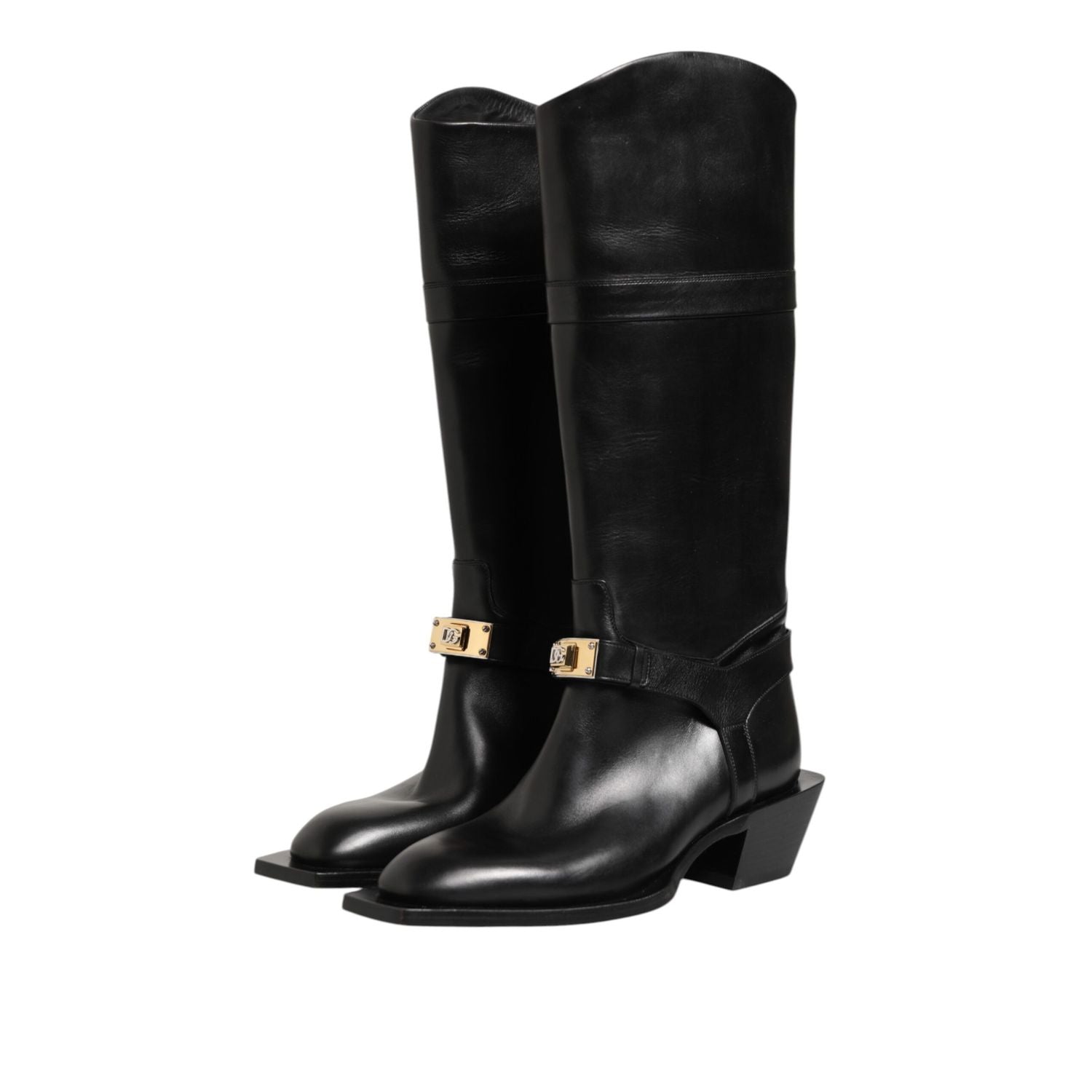 Dolce & Gabbana Black Logo Plaque Over The Calf Boot Shoes