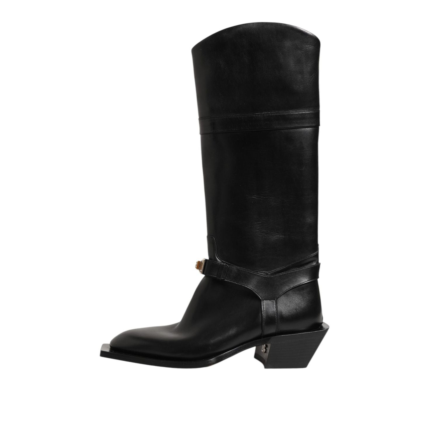 Dolce & Gabbana Black Logo Plaque Over The Calf Boot Shoes