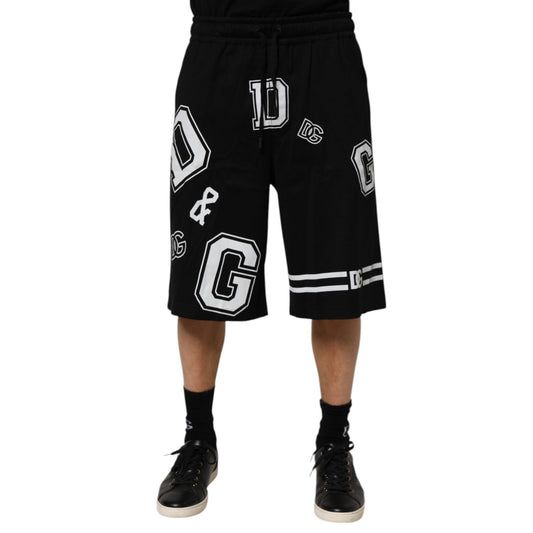 Dolce & Gabbana Black Logo Print Cotton Casual Bermuda Short Dolce & Gabbana