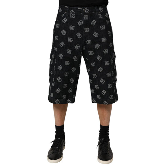 Dolce & Gabbana Black Monogram Denim Cargo Men Bermuda Short Dolce & Gabbana