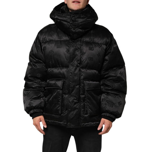 Dolce & Gabbana Black Monogram Logo Puffer Nylon Hooded Jacket Dolce & Gabbana