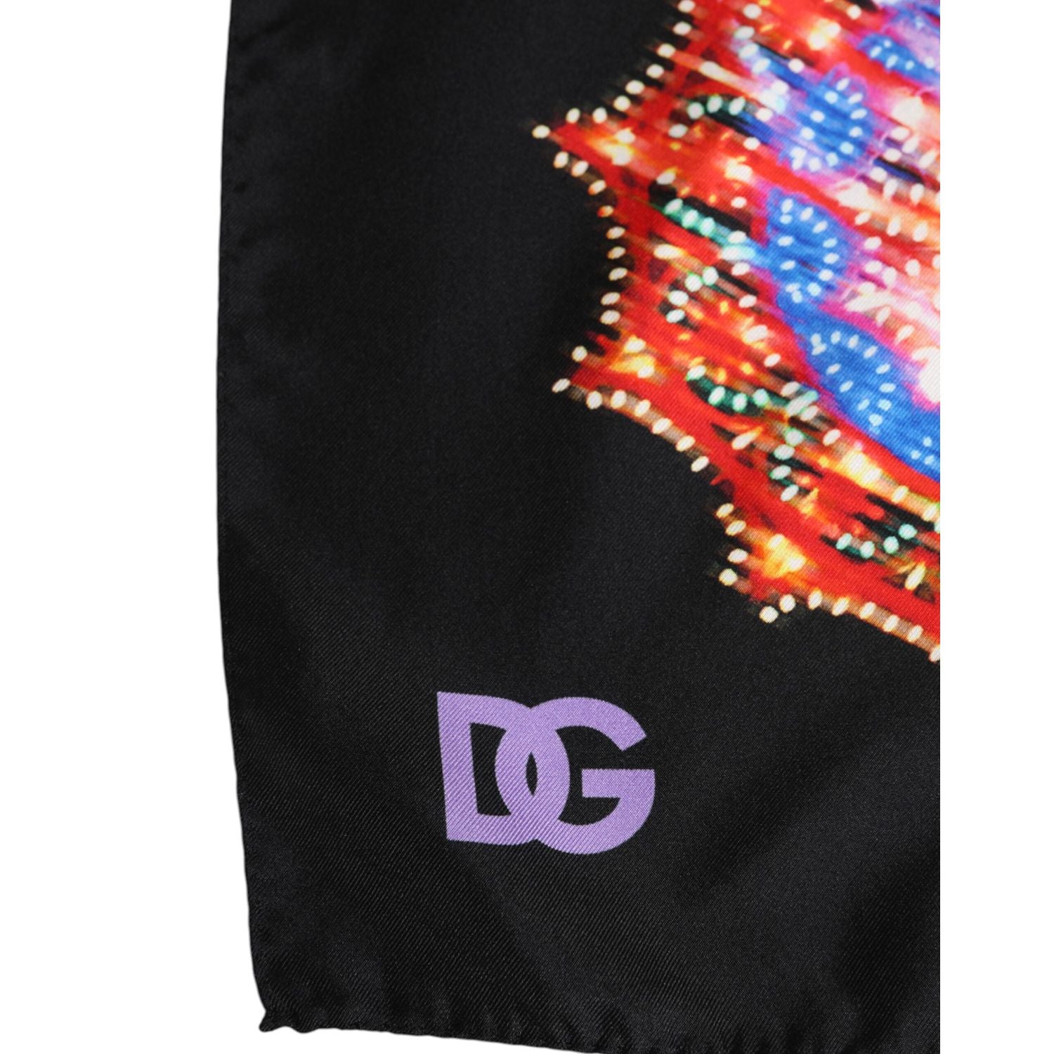 Dolce & Gabbana Black Multicolor Print Square Foulard Scarf