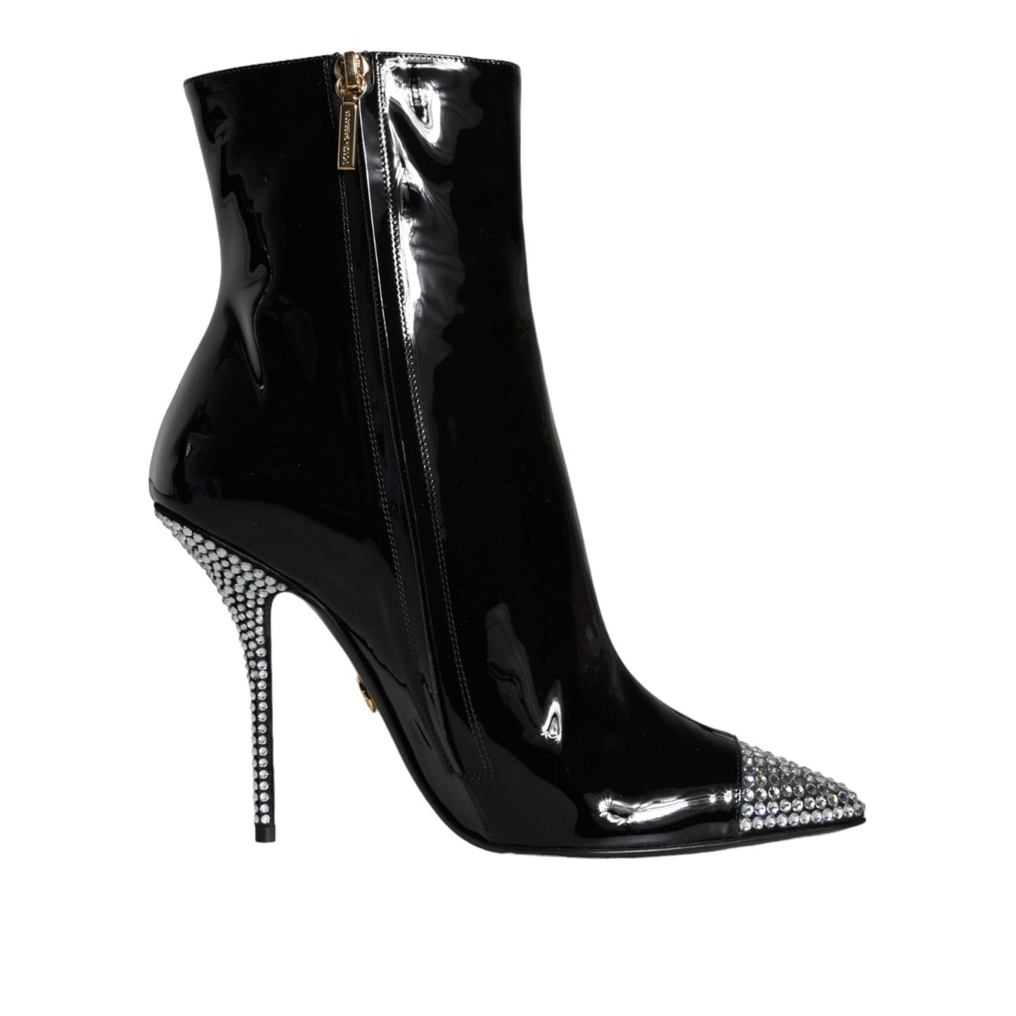 Dolce & Gabbana Black Patent Leather Crystal Heel Boots Shoes Dolce & Gabbana