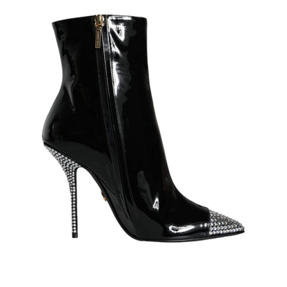 Dolce & Gabbana Black Patent Leather Crystal Heel Boots Shoes Dolce & Gabbana