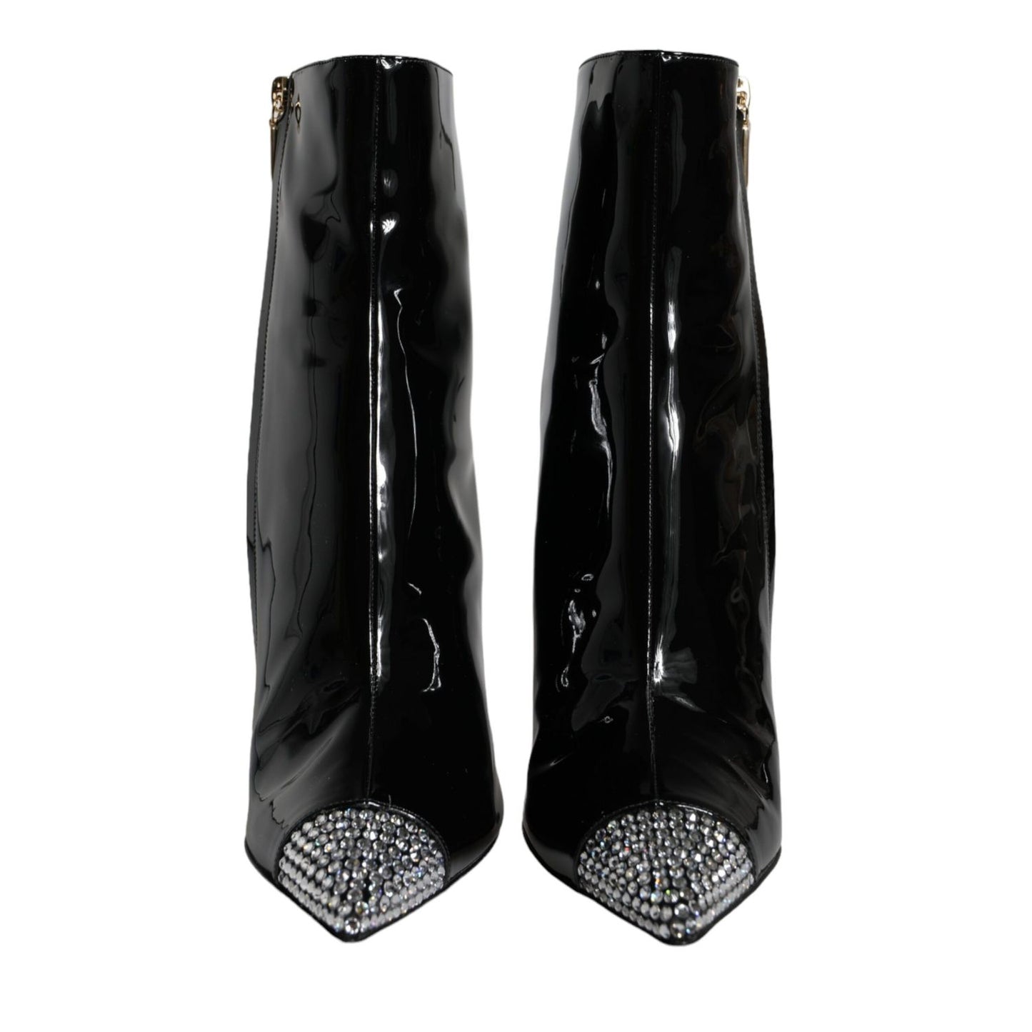Dolce & Gabbana Black Patent Leather Crystal Heel Boots Shoes Dolce & Gabbana