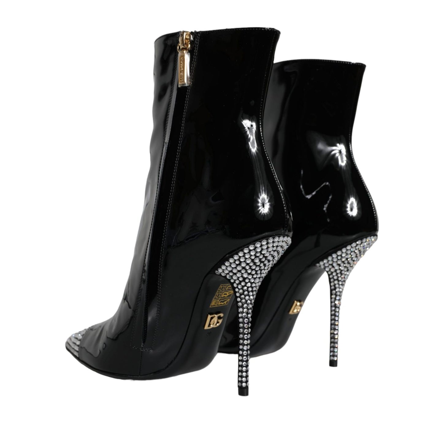 Dolce & Gabbana Black Patent Leather Crystal Heel Boots Shoes Dolce & Gabbana