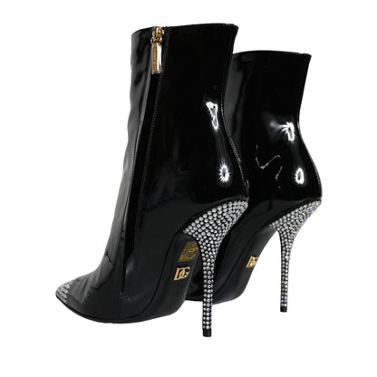 Dolce & Gabbana Black Patent Leather Crystal Heel Boots Shoes Dolce & Gabbana