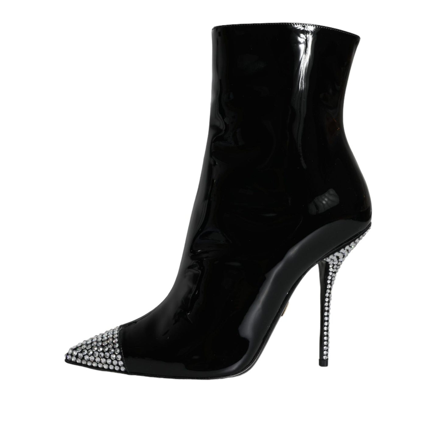 Dolce & Gabbana Black Patent Leather Crystal Heel Boots Shoes Dolce & Gabbana