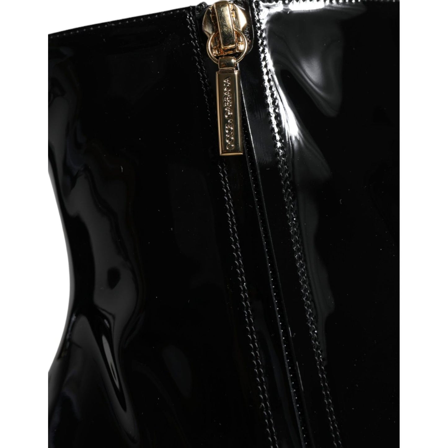 Dolce & Gabbana Black Patent Leather Crystal Heel Boots Shoes Dolce & Gabbana