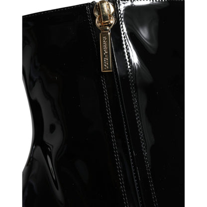 Dolce & Gabbana Black Patent Leather Crystal Heel Boots Shoes Dolce & Gabbana
