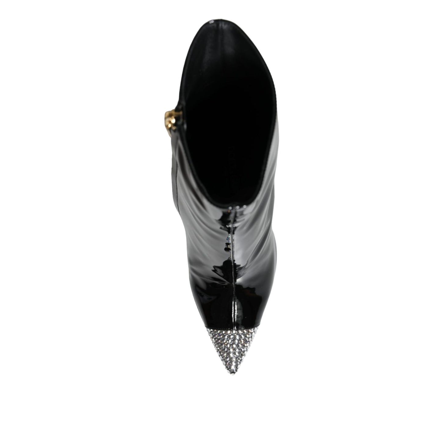 Dolce & Gabbana Black Patent Leather Crystal Heel Boots Shoes Dolce & Gabbana