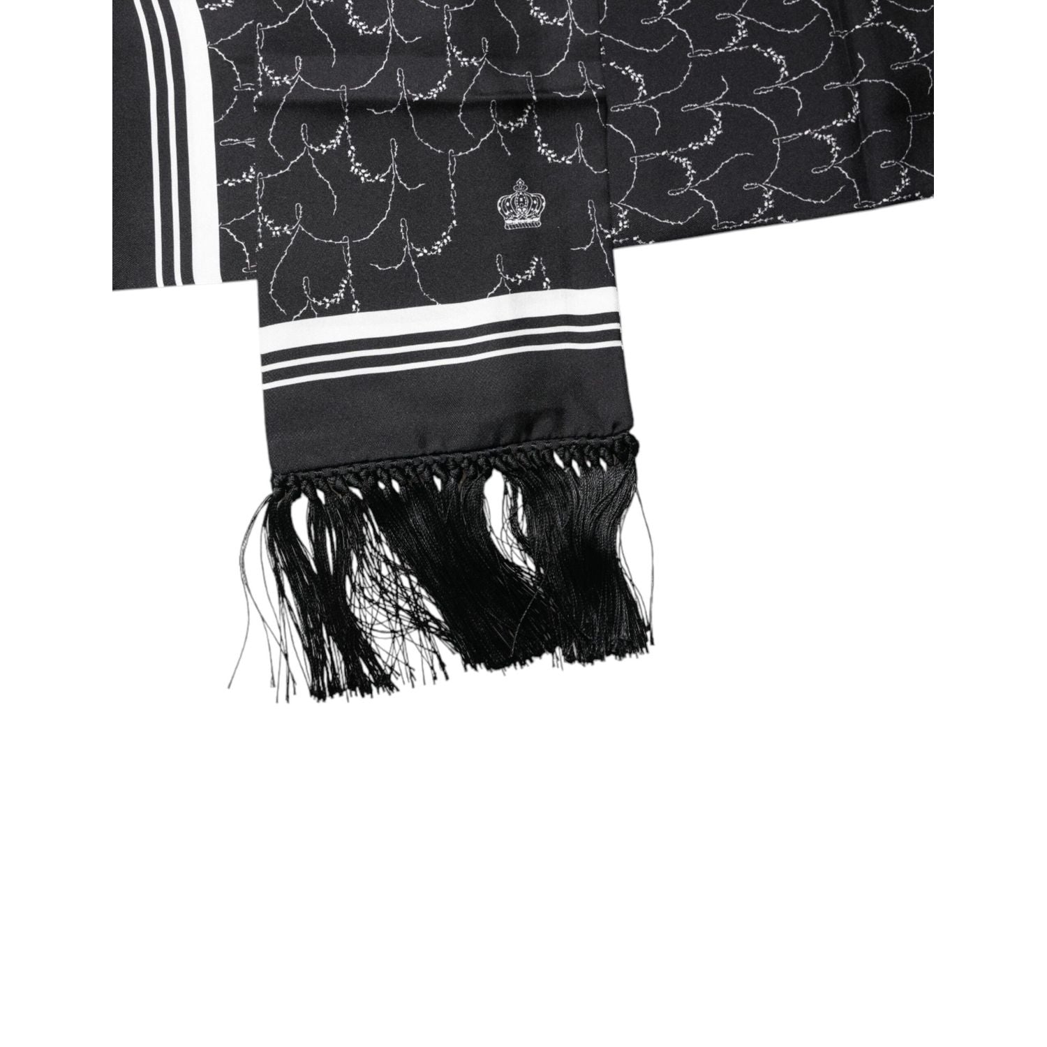 Dolce & Gabbana Black Patterned Skinny Fringes Shawl Scarf