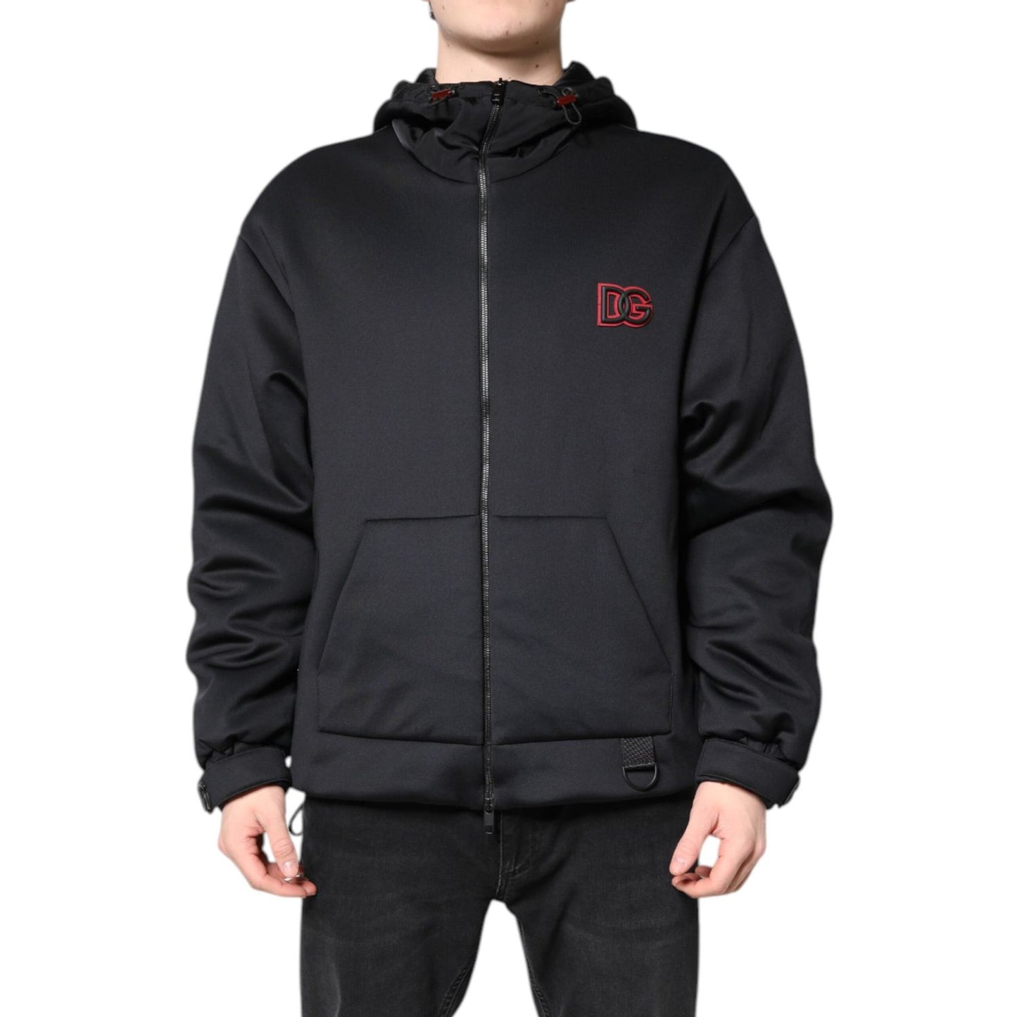 Dolce & Gabbana Black Polyester DG Hooded Full Zip Jacket