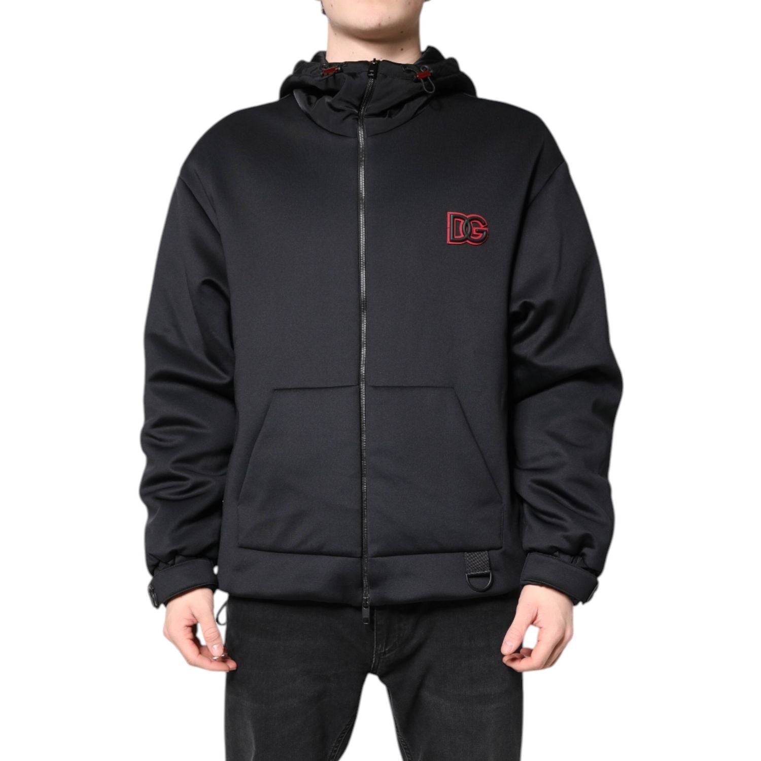 Dolce & Gabbana Black Polyester DG Hooded Full Zip Jacket