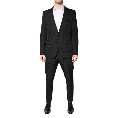 Dolce & Gabbana Black Polyester Floral Jacquard 2 Piece Suit