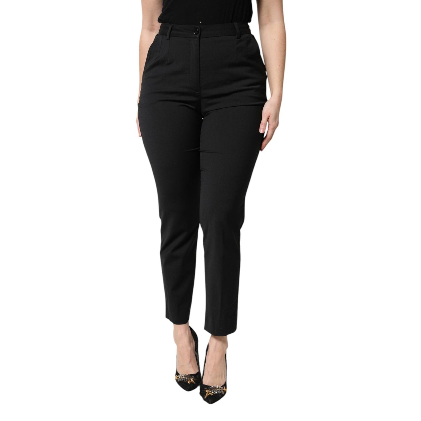 Dolce & Gabbana Black Polyester High Waist Slim Pants