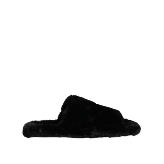 Dolce & Gabbana Black Polyester Velvet Slides Slipper Shoes Dolce & Gabbana
