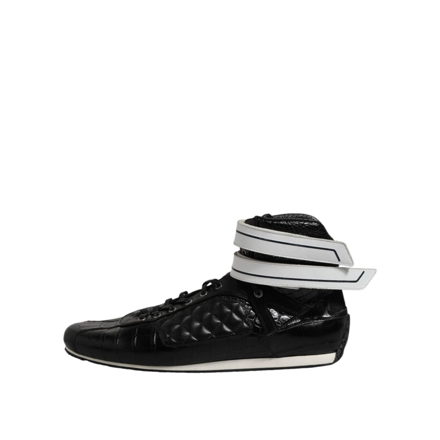 Dolce & Gabbana Black Quilted Leather Lace Up Sneakers Shoes
